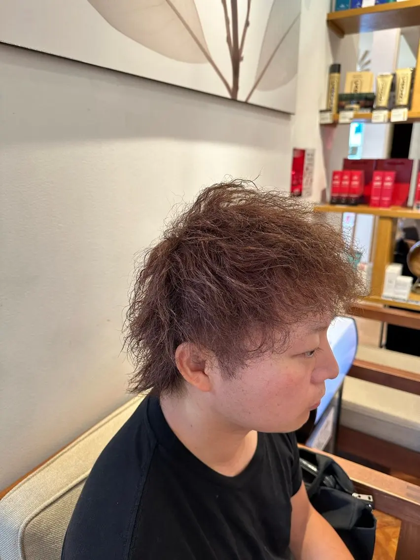 ショート パーマ メンズ メンズパーマ ツイストスパイラルパーマ メンズウルフカット ウルフカット スパイラルパーマ カット パーマ 鈴木 優斗のヘアスタイル