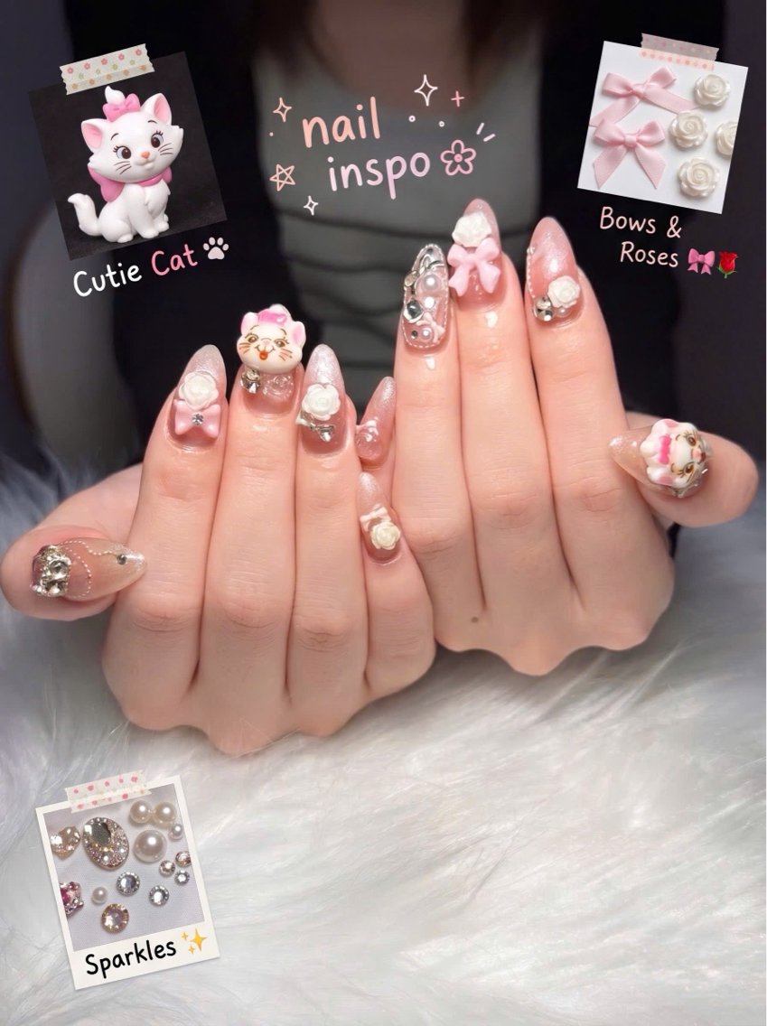 ネイル ガーリー キラキラネイル ロングネイル 持ち込み ピンク Nail Salon An 渋谷店のネイルデザイン