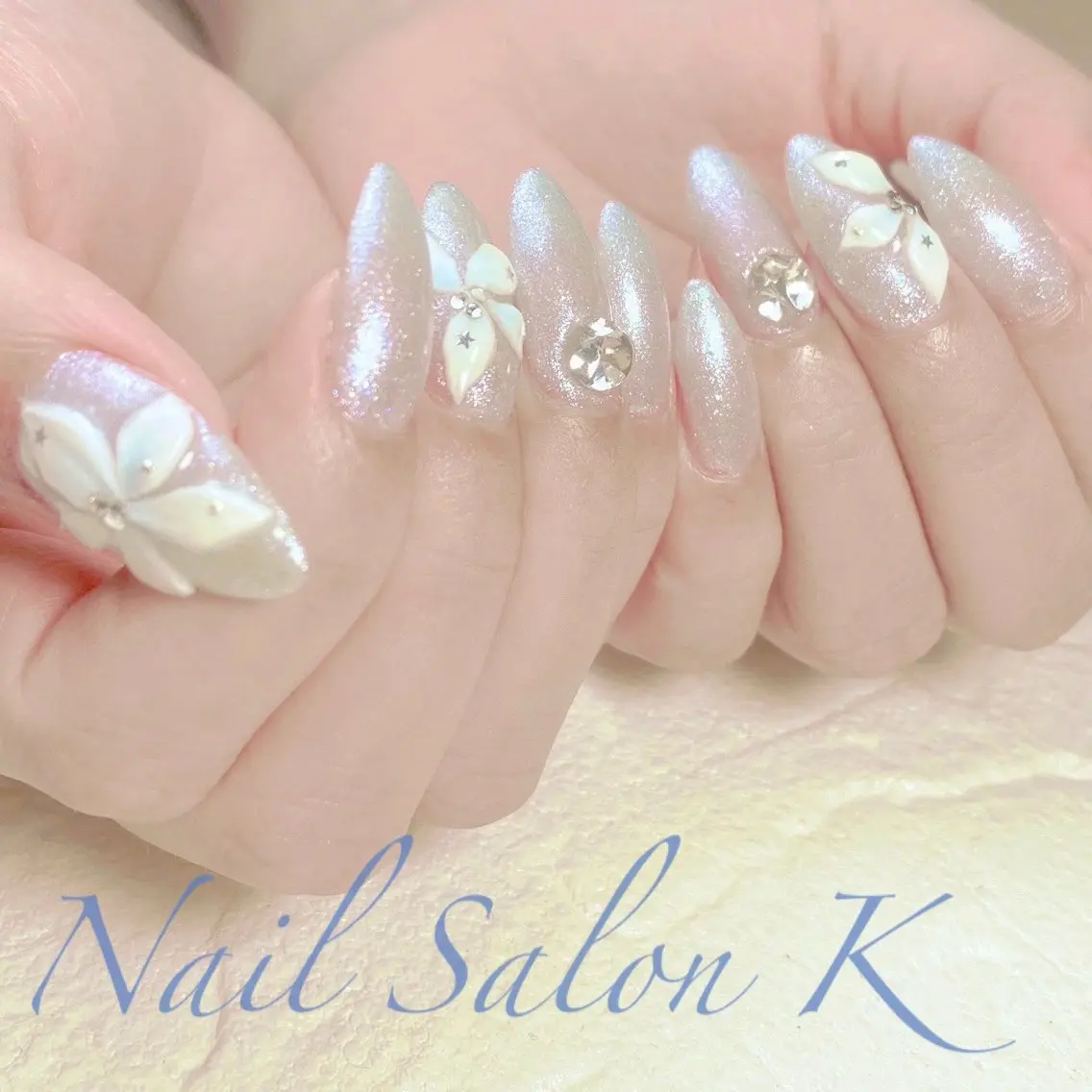 ネイル ブルー フラッシュネイル フラワーネイル ハンドネイル Nail Salon K 🧸美爪育成のネイルデザイン