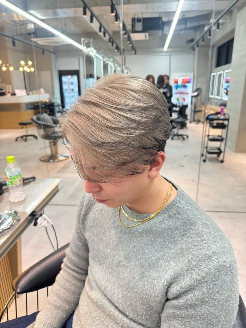 ミディアム カラー メンズ ヘアカラー トリートメント ARIA💎縮毛矯正 ブリーチ💎複雑履歴のヘアスタイル