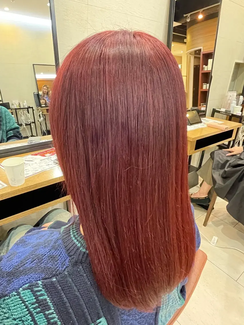 ロング カラー ヘアアレンジ ブリーチ ボルドーカラー ブラウンカラー カシス ダブルカラー ヘアカラー トリートメント 🎈ブリーチなし暖色 カラー/レッド/ゆいのヘアスタイル
