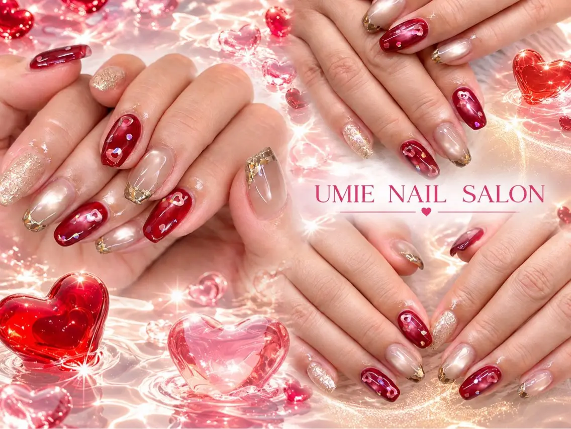 ネイル フットネイル フレンチネイル ジェルネイル ガラスフレンチ マグネットネイル ハンドネイル UMIE NAIL SALONのネイルデザイン