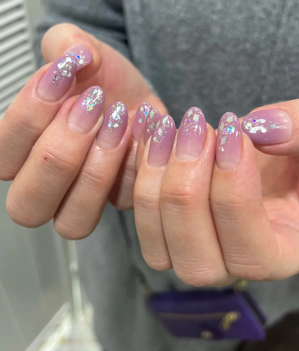 ネイル グラデーション ホログラムネイル キラキラネイル ラメ(グリッター) パープル ハンドネイル フットネイル Para Sol nail　Maoのネイルデザイン