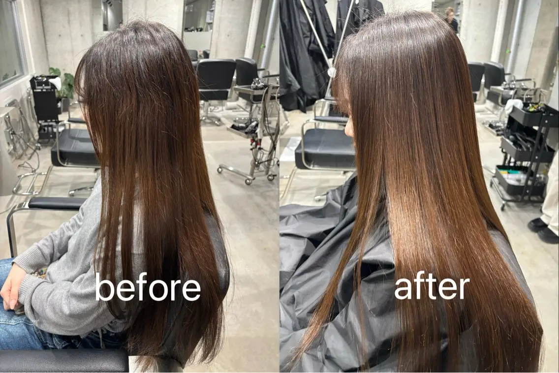 ロング 縮毛矯正 デザインカラー みさのヘアスタイル