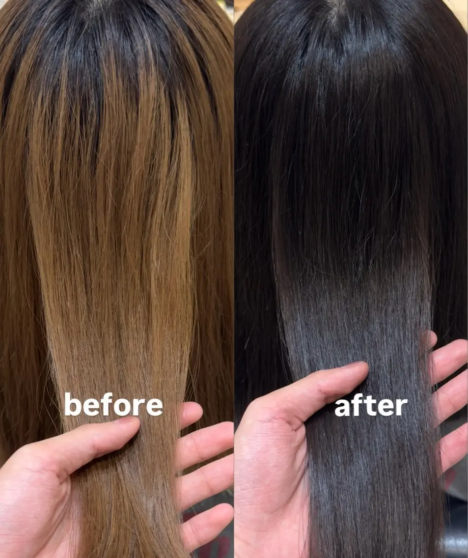 ロング カラー ブリーチ ヘアカラー トリートメント かんた /百道浜・髪質改善のヘアスタイル