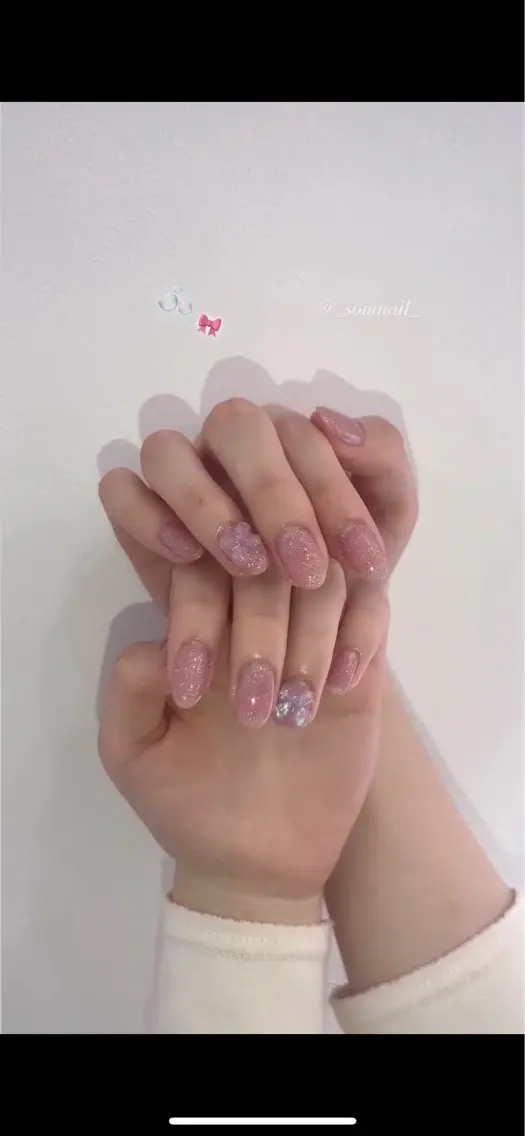 ネイル ジェルネイル キラキラネイル 韓国ネイル リボン SOM NAILのネイルデザイン
