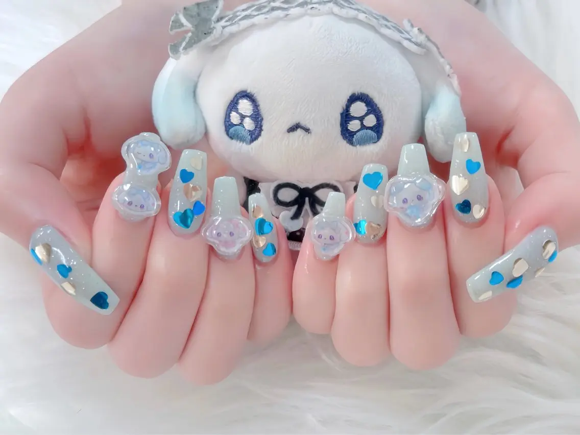 ネイル ブルー ジェルネイル ガーリー グラデーション グリーン ハンドネイル Rin Nail 新大久保店のネイルデザイン