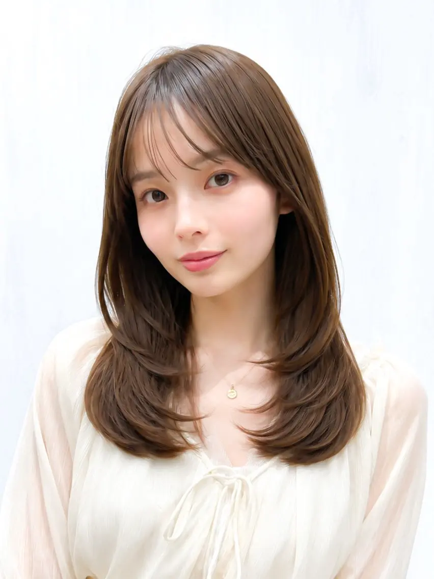 セミロング レイヤーカット カット ヘアカラー トリートメント 顔周り/くびれヘア 韓国ヘア💕風間るなのヘアスタイル