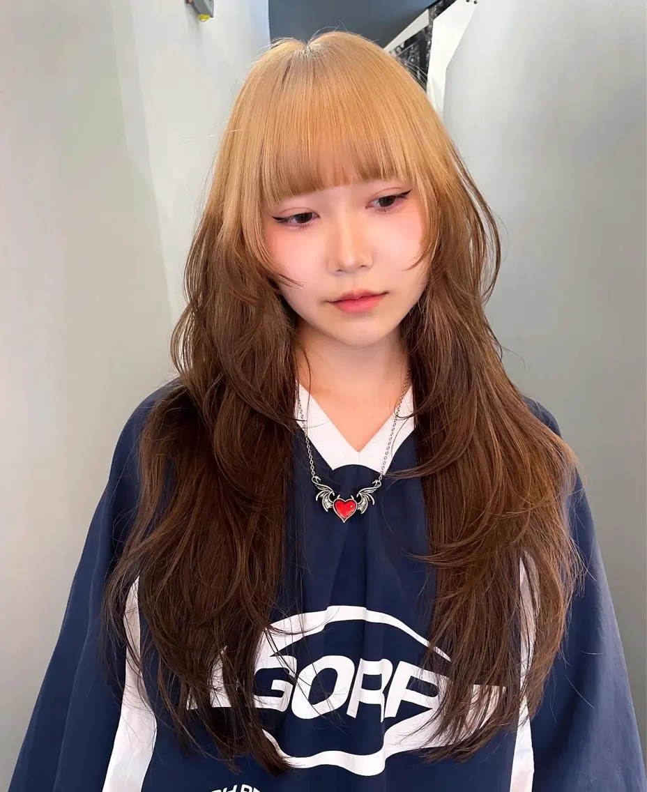 ロング カラー ヘアアレンジ ハッシュカット ハイレイヤー レイヤーカット 🎀透明感カラー 韓国ヘア🎀mahoのヘアスタイル