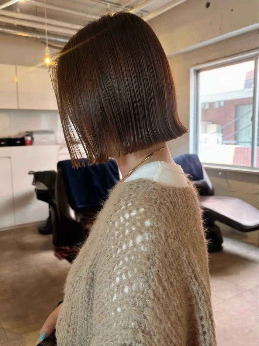 ショート 切りっぱなしボブ ボブ カット ヘアカラー トリートメント 🍑透明感hair ・NENE🍑のヘアスタイル