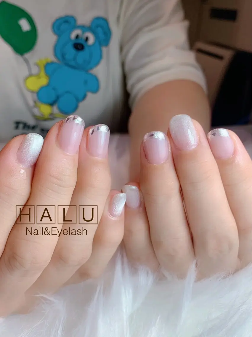 ネイル フレンチネイル ガラスフレンチ マグネットネイル HALU ハルのネイルデザイン