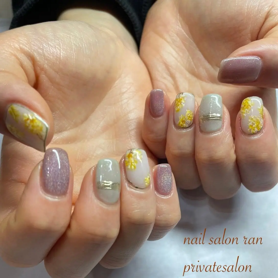 ネイル マグネットネイル 春ネイル 黄色 ハンドネイル ハンドケア nailsalon ranのネイルデザイン