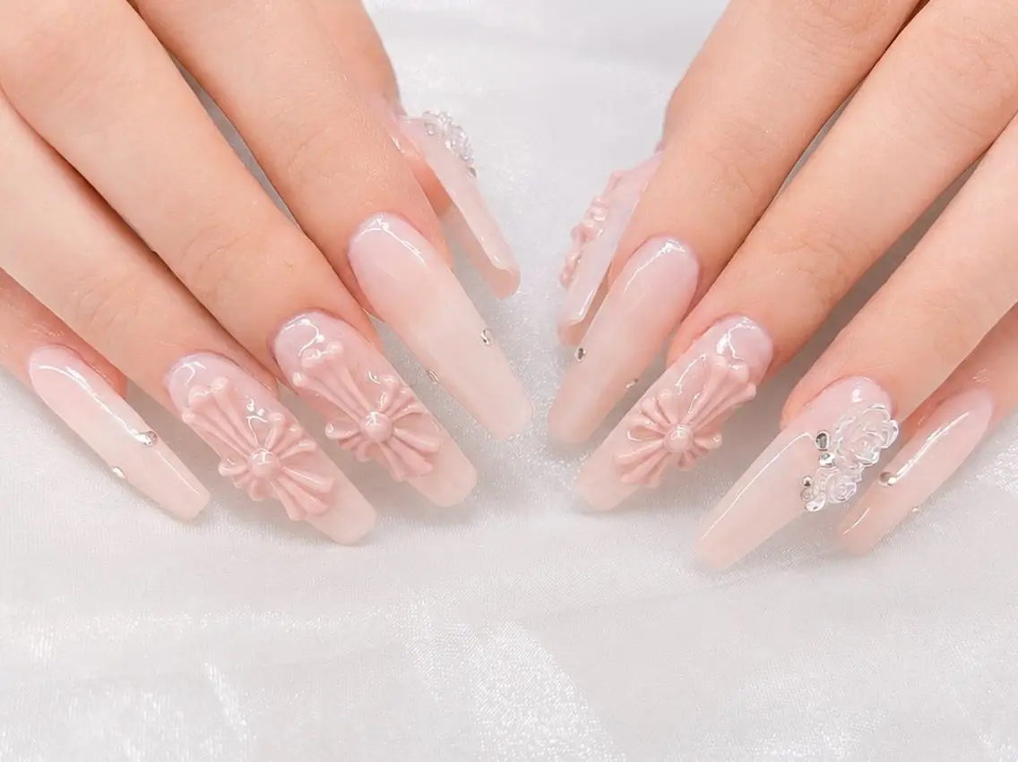ネイル 長さ出し ロングネイル 夏ネイル ハンドネイル SATO SHIORIのネイルデザイン