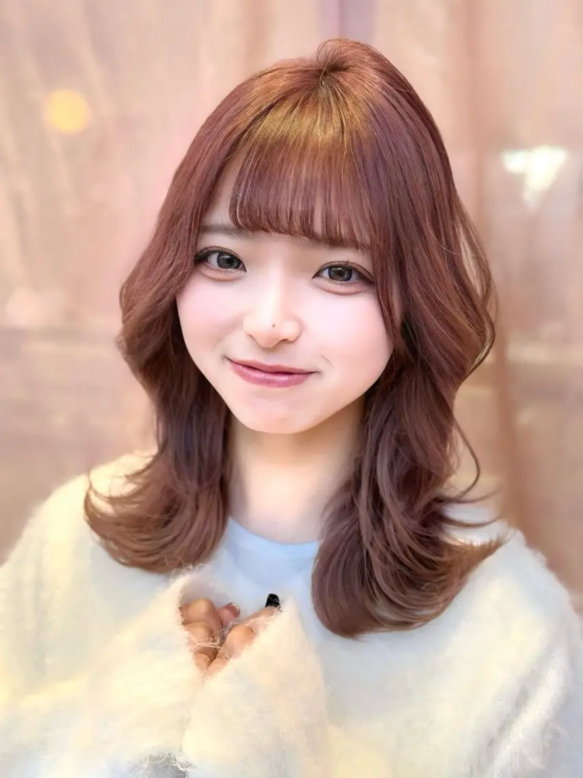 ミディアム カラー カット ヘアカラー トリートメント ヘッドスパ ヘアセット 韓国ヘア/レイヤー/ 顔まわり/りょーとのヘアスタイル