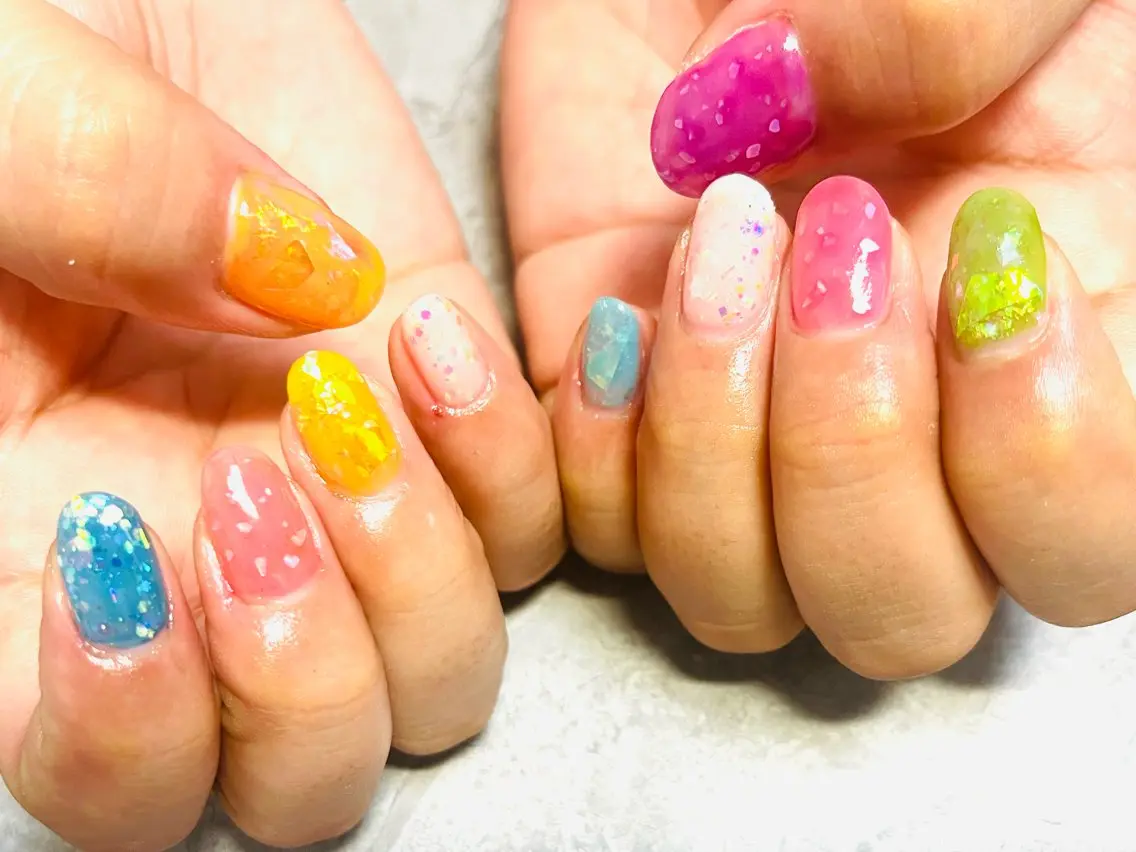 ネイル クリアネイル キラキラネイル ラメ(グリッター) 夏ネイル ハンドネイル ハンドケア ベテランネイル cnc nailのネイルデザイン