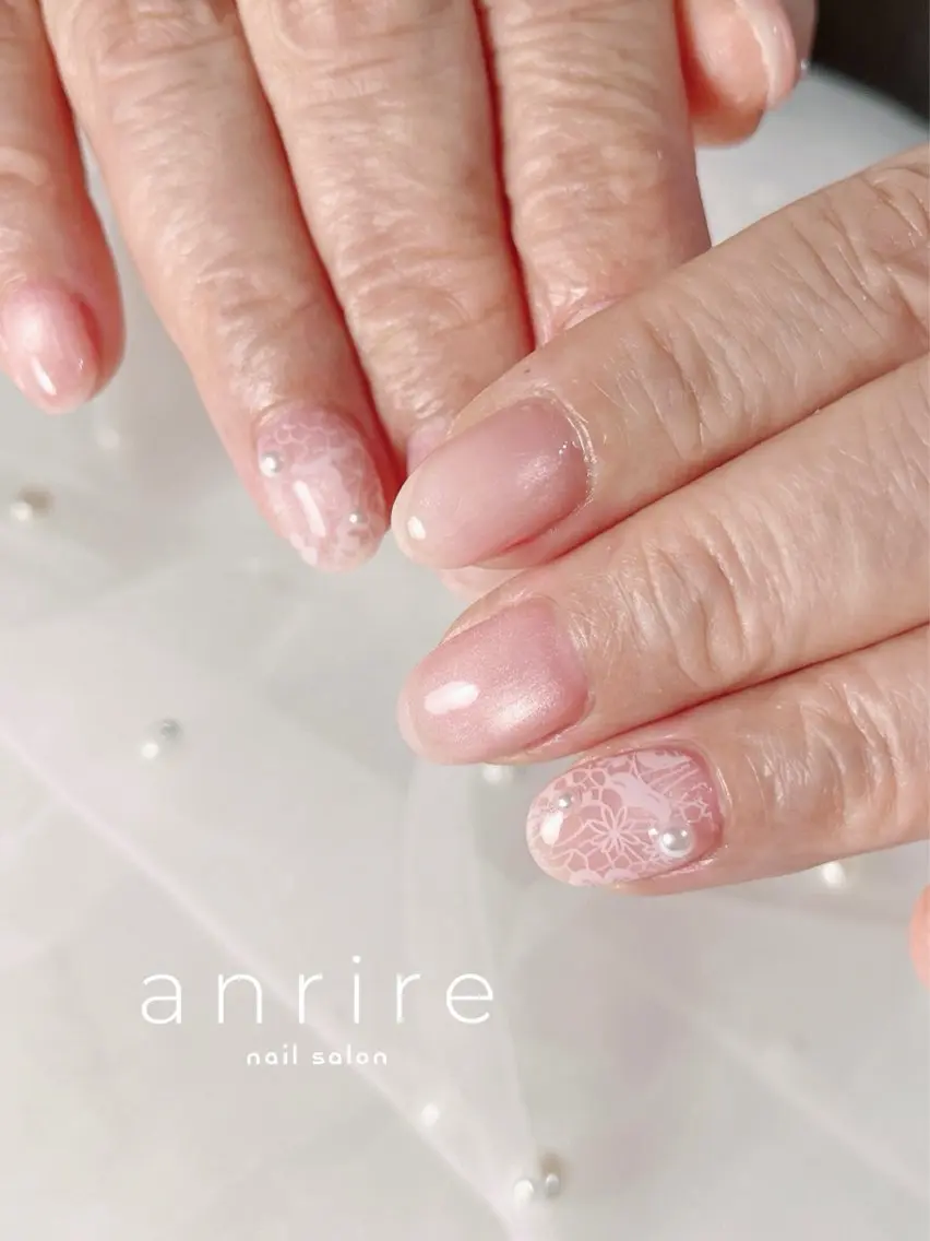 ネイル アートネイル レース マグネットネイル オフィスネイル シンプルネイル nailsalon anrireのネイルデザイン