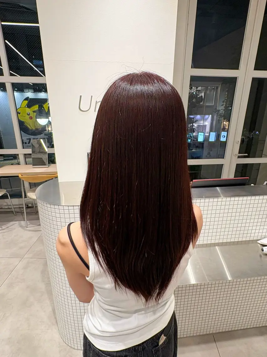 ロング レッドブラウン ヘアカラー トリートメント Unami渋谷/ 日彩🪽‪🫧のヘアスタイル