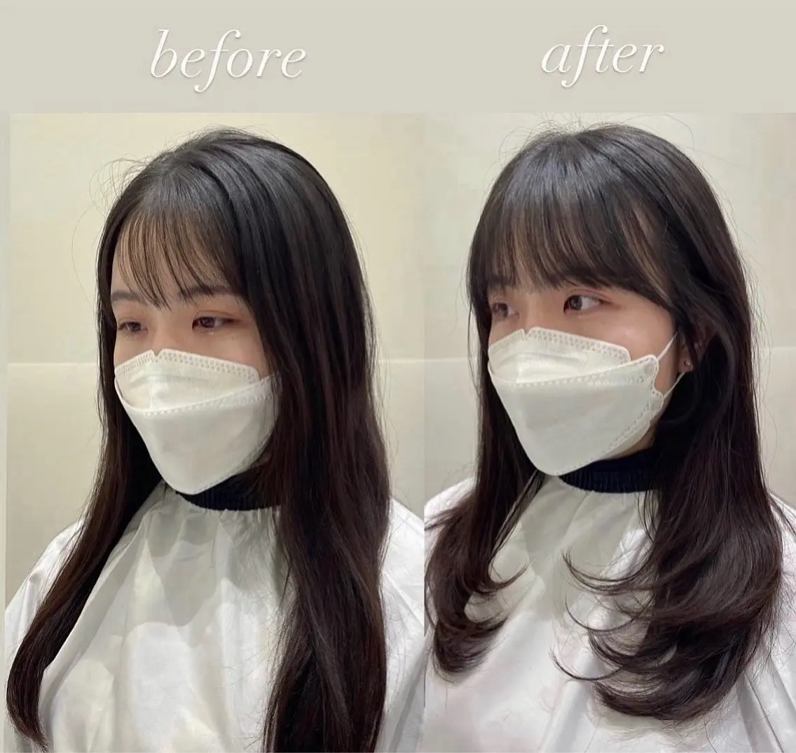 セミロング 韓国風ヘア レイヤーカット カット ❤︎︎韓国ヘア❤︎︎ 𝑺𝒉𝒊𝒉𝒐のヘアスタイル