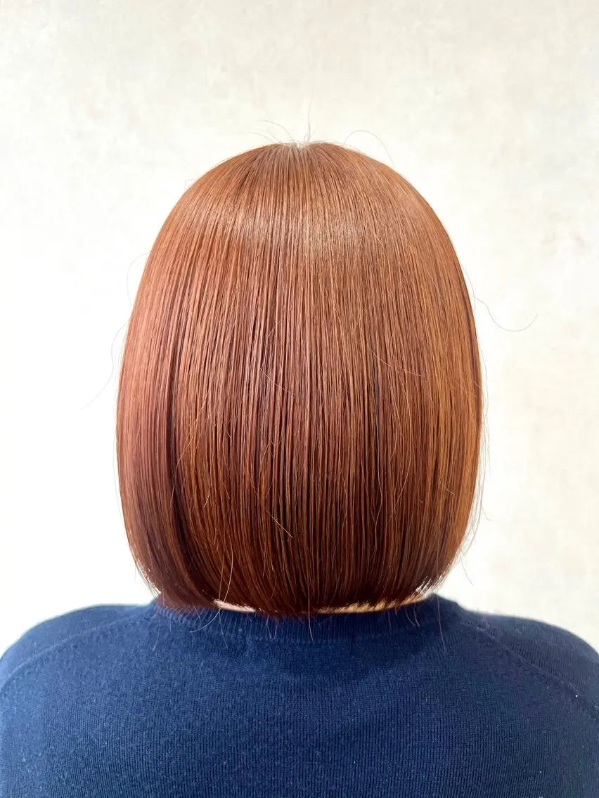セミロング カラー ブリーチ ブラウンカラー ブリーチなしカラー オレンジ オレンジブラウン ヘアカラー トリートメント うる艶カラー💕🫧 武笠 友香🤍のヘアスタイル
