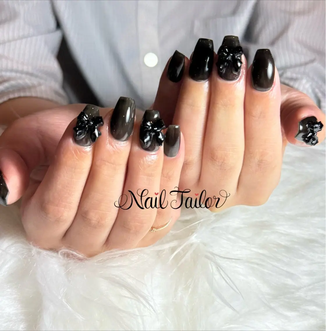 ネイル 長さ出し ロングネイル 持ち込み ワンカラーネイル リボン ハンドネイル NailTailor ネイルテイラーのネイルデザイン