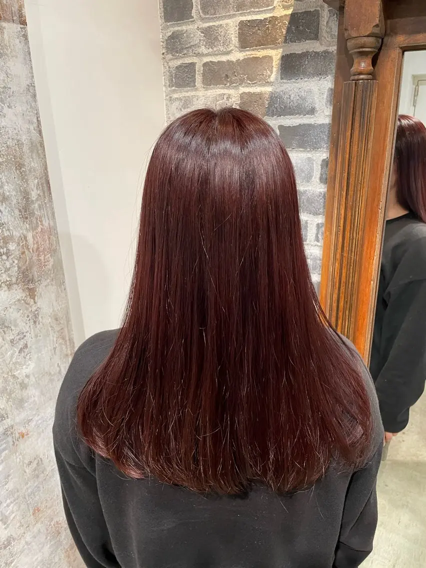 ロング カラー パーマ ブリーチ ボルドーカラー 透明感カラー ダブルカラー ブリーチなしカラー 【お洒落パーマ】 Elme　肥塚康汰郎のヘアスタイル