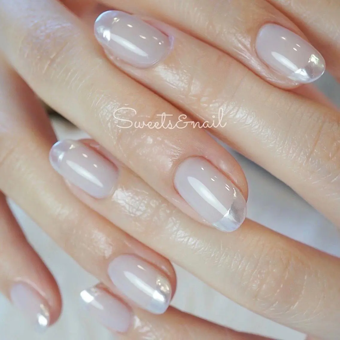 ネイル アートネイル オーロラネイル フレンチネイル ジェルネイル グリーン Sweets& nail みなこのネイルデザイン