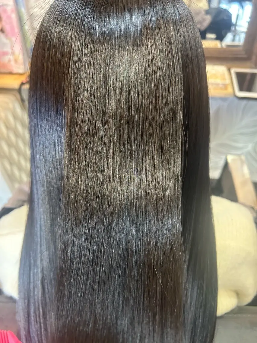 ロング カラー 黒髪 ブルーカラー ブルーブラック 髪質改善 きむら はるみのヘアスタイル