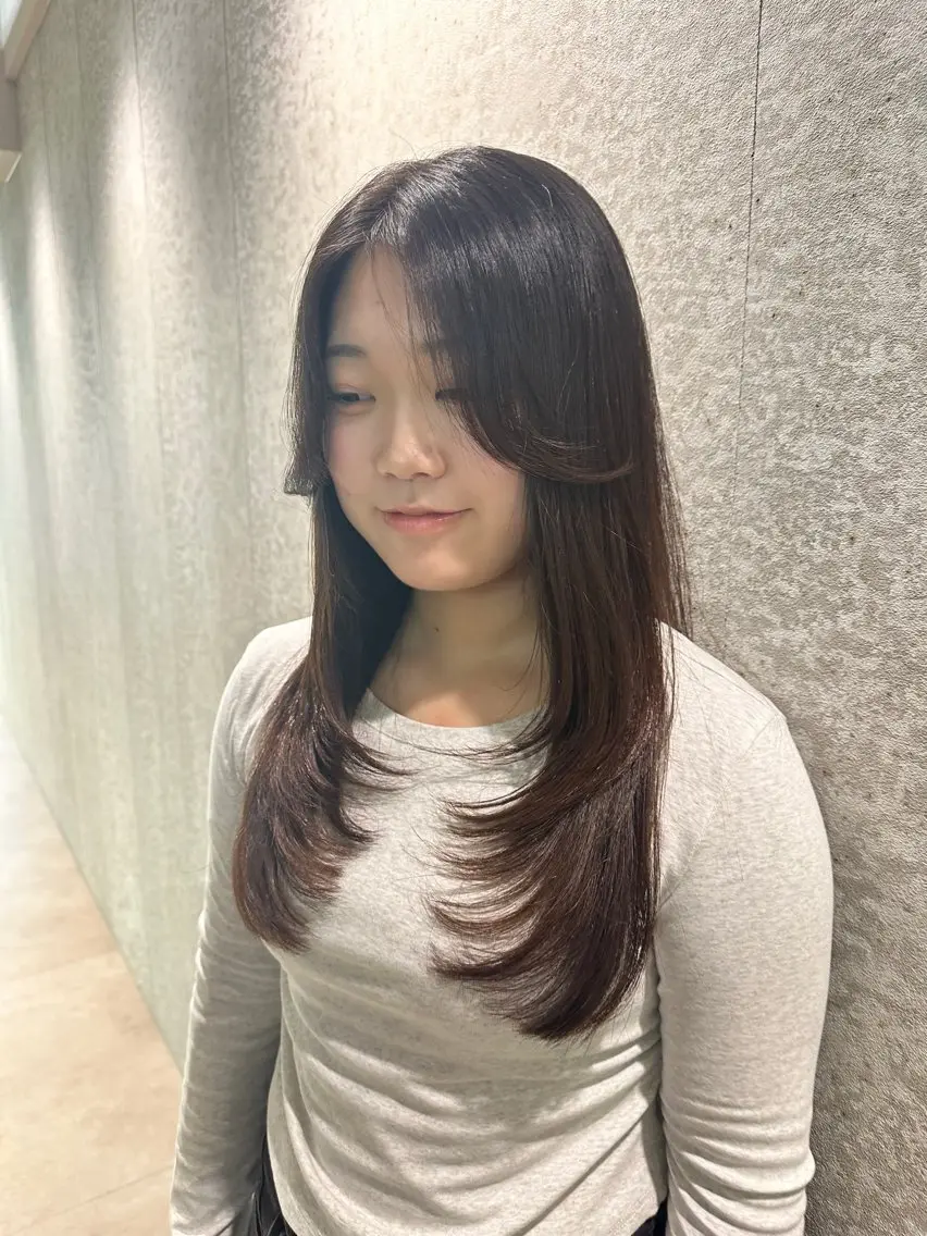 セミロング カラー ヘアアレンジ カット 縮毛矯正 トリートメント ブリーチなしW🎀 髪質改善／はのんのヘアスタイル