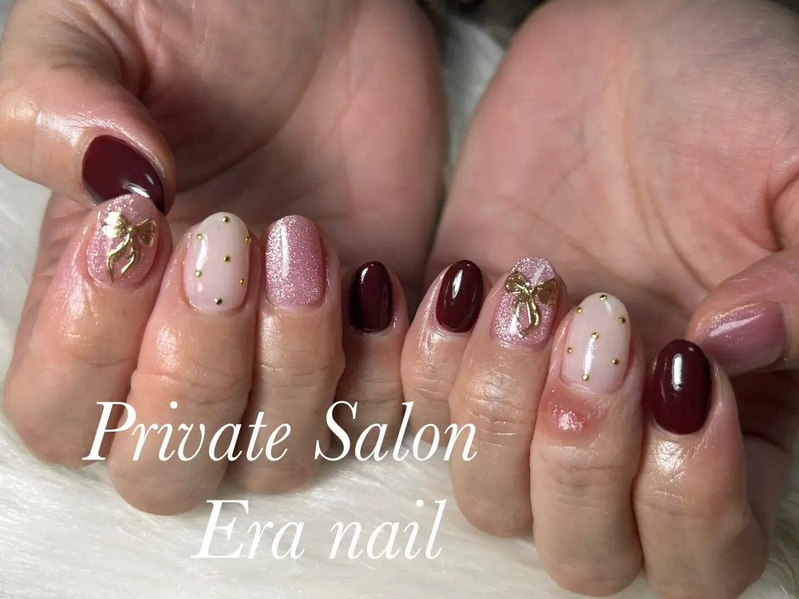 ネイル ドット リボン ハンドネイル Era nailのネイルデザイン