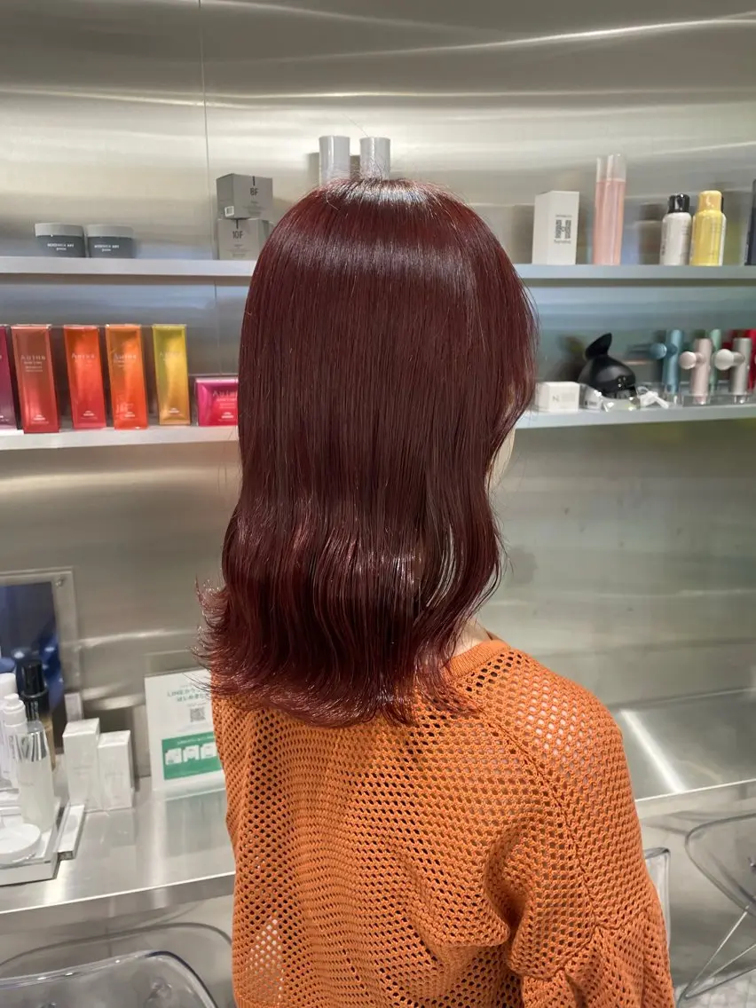 ミディアム カラー ブリーチ ブリーチなしカラー レッドカラー ヘアカラー 🧁はるひ/ ZEST Ivy🎀のヘアスタイル