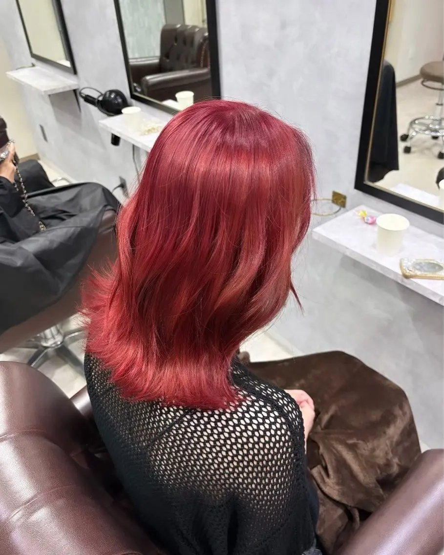 ミディアム カラー レッドカラー ヘアカラー ハイトーン/🫧 トレンドカラー/あやのヘアスタイル