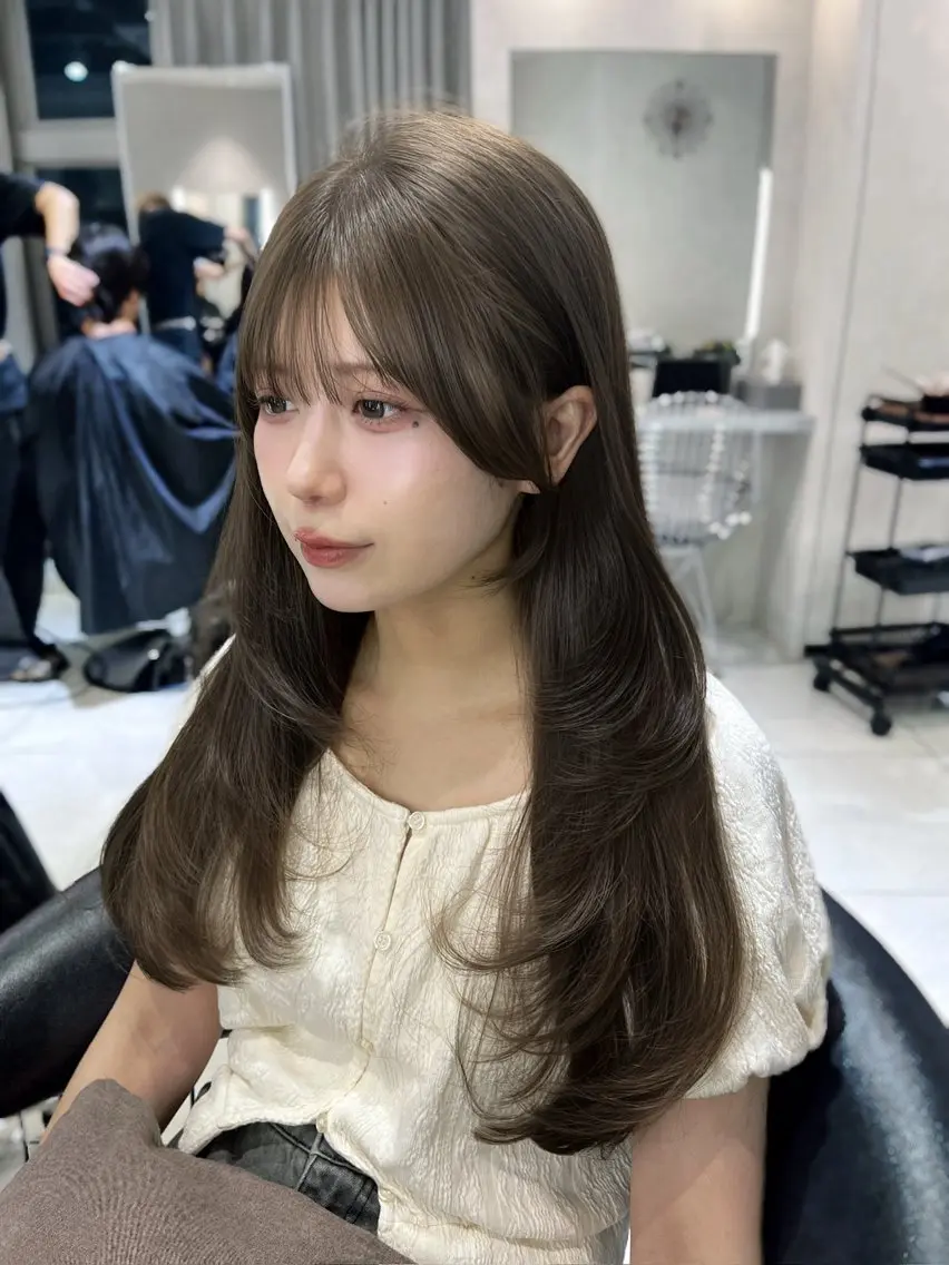 【🌷ダメージレス🌷】韓国風カット+プレミアムケアカラー+2stepトリートメント🪄✨(巻き仕上げ込み)の写真
