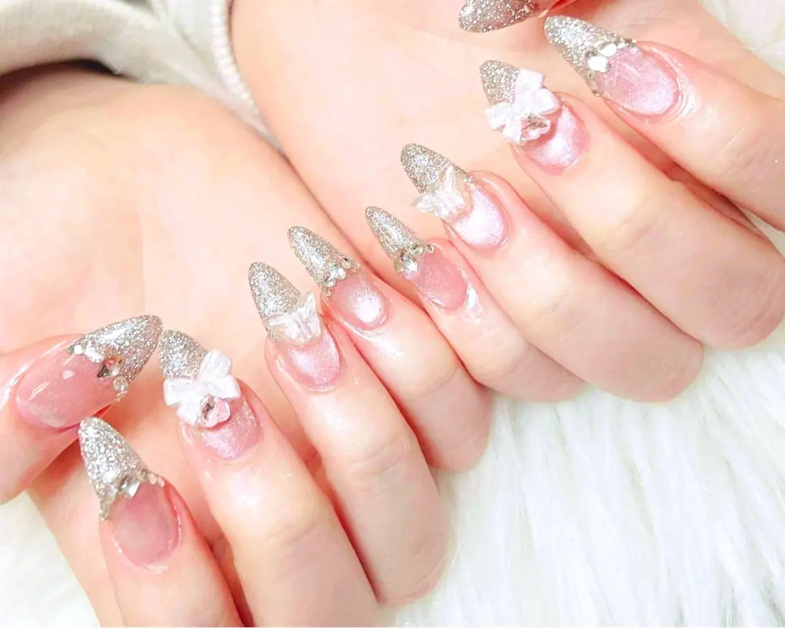 ネイル チークネイル 長さ出し フラッシュネイル フレンチネイル グラデーション ハンドネイル AN NAIL SALONのネイルデザイン