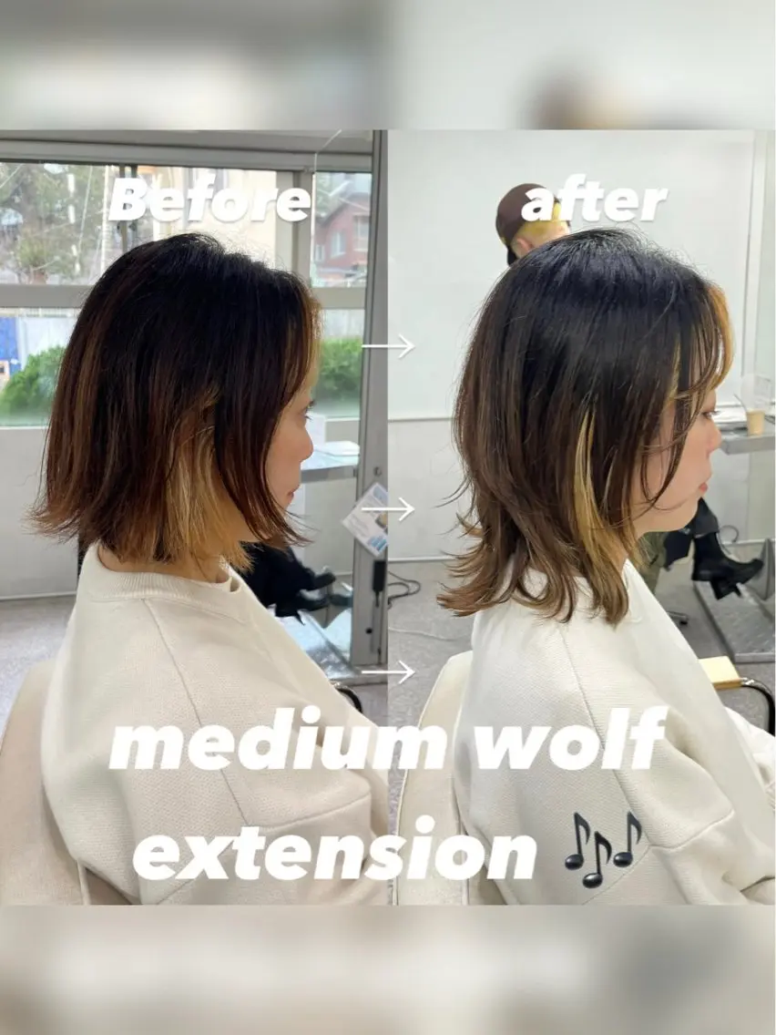 ミディアム カラー エクステ ウルフカット エクステ ハイトーン 💭黒崎ハルカのヘアスタイル
