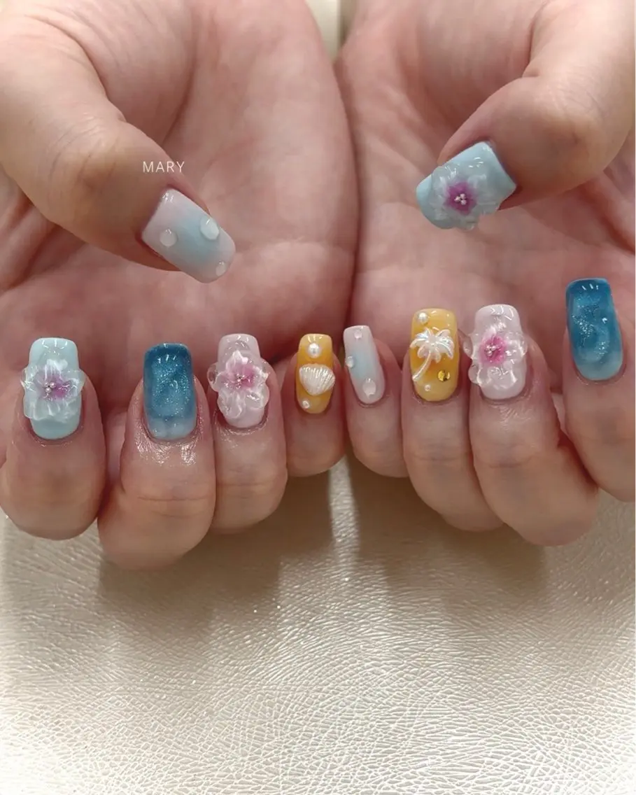 ネイル 夏ネイル ハンドネイル Mary nail .narumiのネイルデザイン