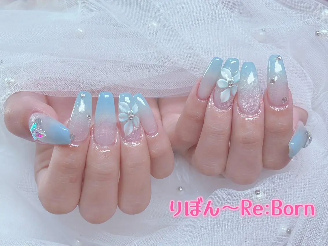 セミロング ハンドネイル りぼん Re:Bonrのネイルデザイン