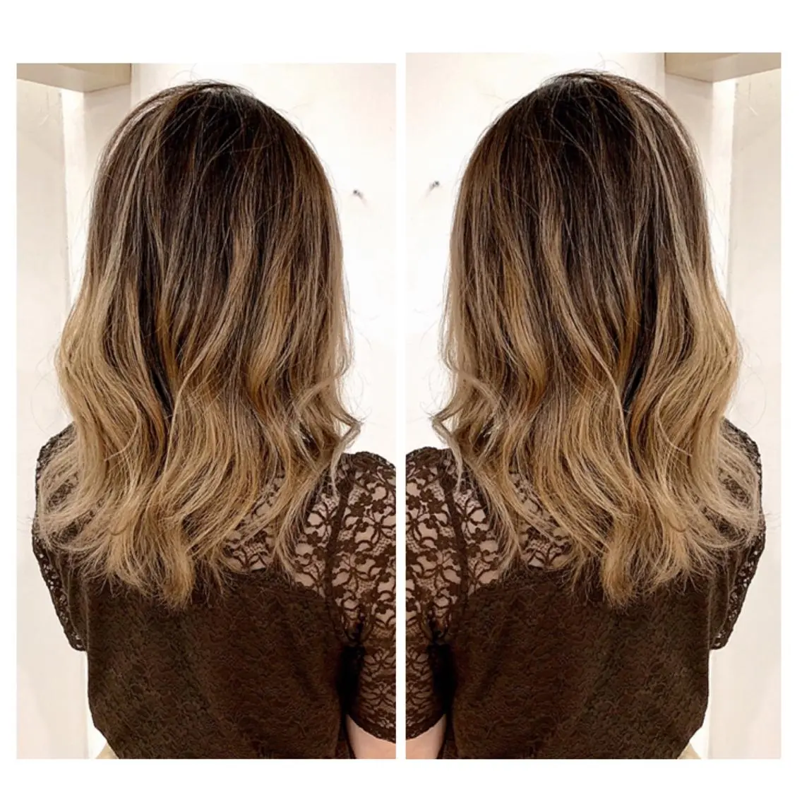 セミロング カラー アッシュ バレイヤージュ ブリーチ デザインカラー グレージュ カット ヘアカラー 京都大人女性ショート 徒歩1分/秋山のヘアスタイル