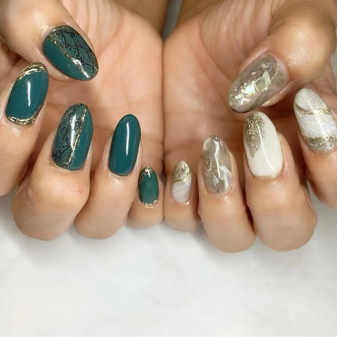 ネイル グリーン ニュアンスネイル ハンドネイル ameria meguのネイルデザイン
