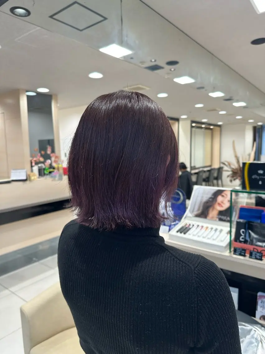 ミディアム パープルカラー カット ヘアカラー クロスパーマ/うる艶 カラー/Kurumiのヘアスタイル