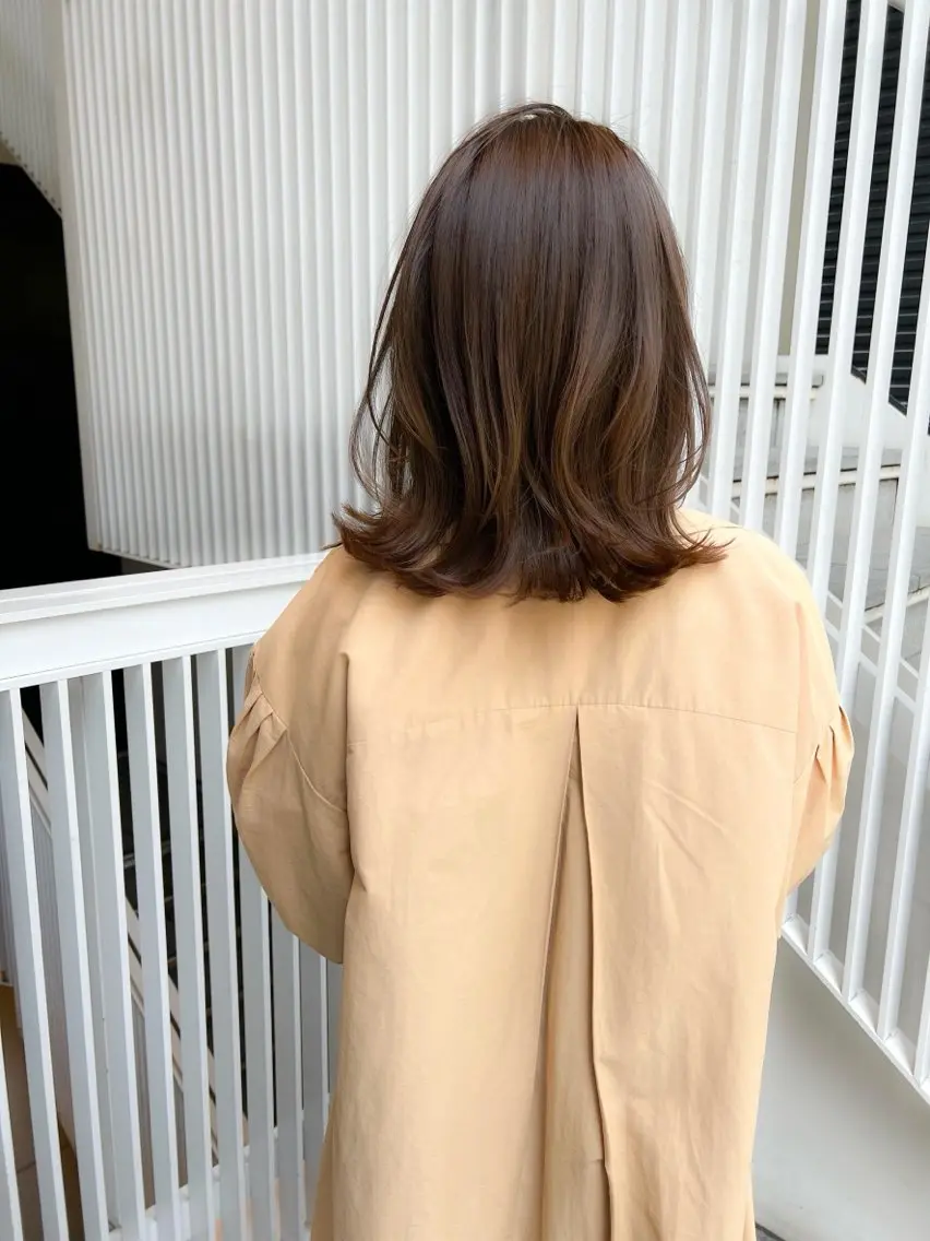 ミディアム カラー パーマ カット ヘアカラー トリートメント レイヤー/髪質改善 デジパ/tenderのヘアスタイル