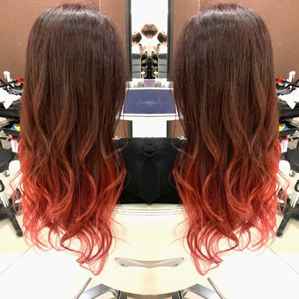セミロング カラー ヘアアレンジ ボルドーカラー レッドカラー Merci メルシー 福岡、今泉のヘアスタイル