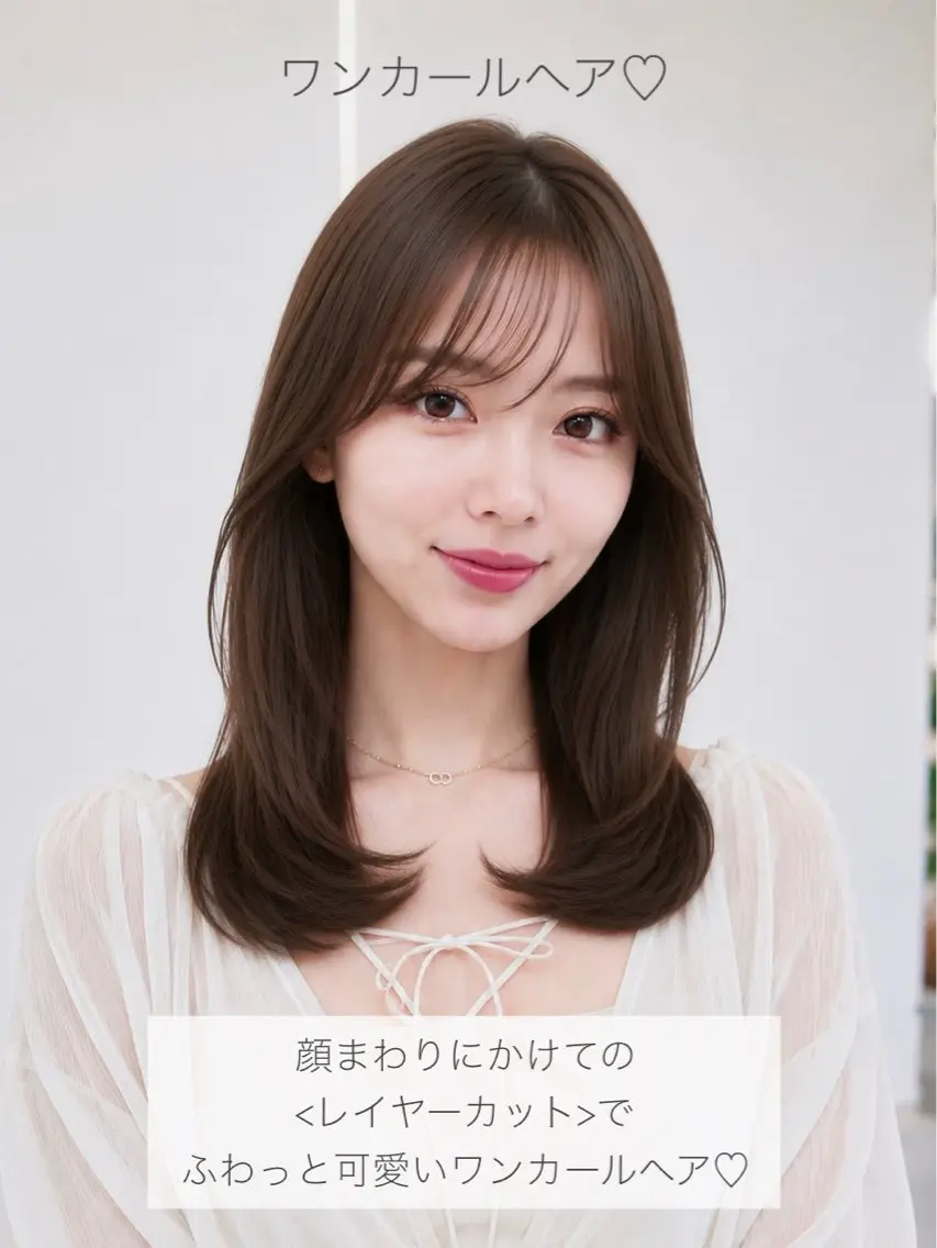 セミロング カット ヘアカラー トリートメント 顔周り/くびれヘア 韓国ヘア💕風間るなのヘアスタイル