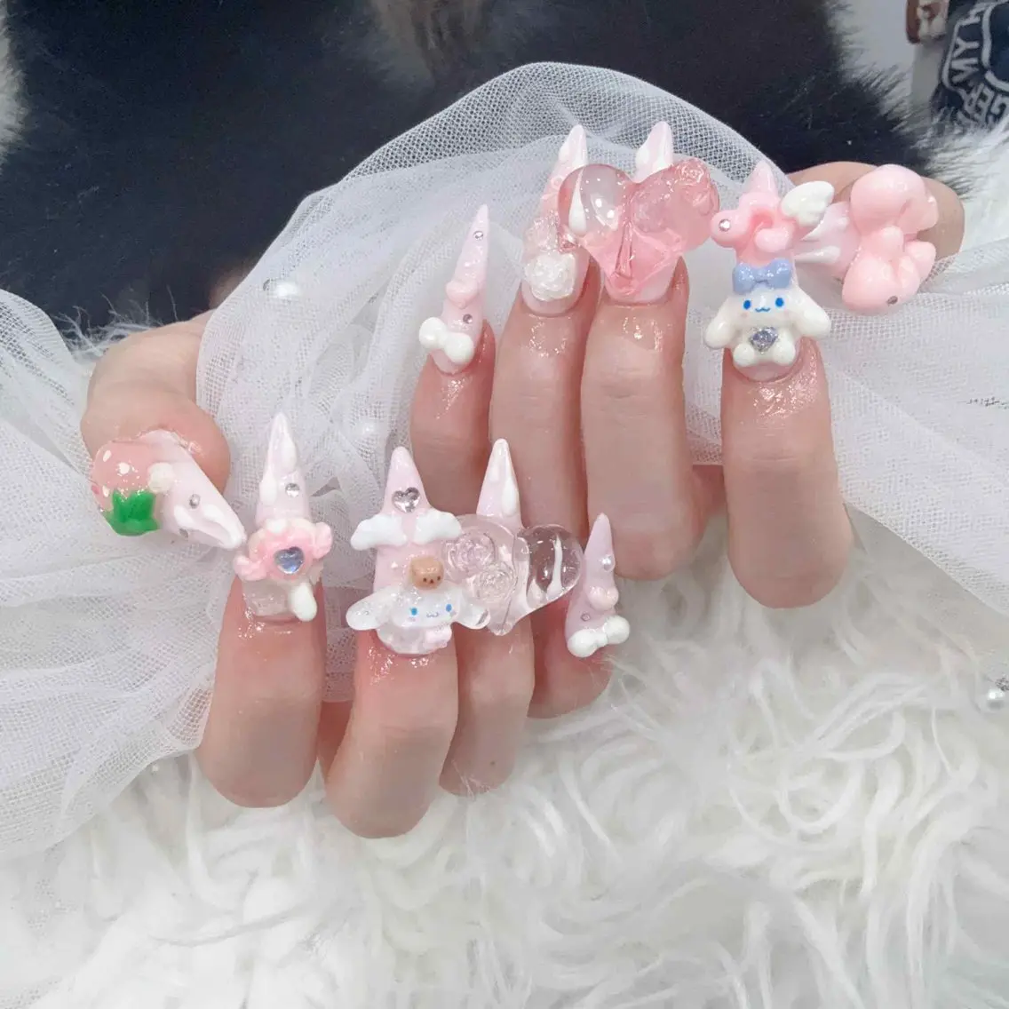 ネイル チークネイル 長さ出し フレンチネイル ジェルネイル 韓国ネイル ハンドネイル Any nail新大久保店のネイルデザイン