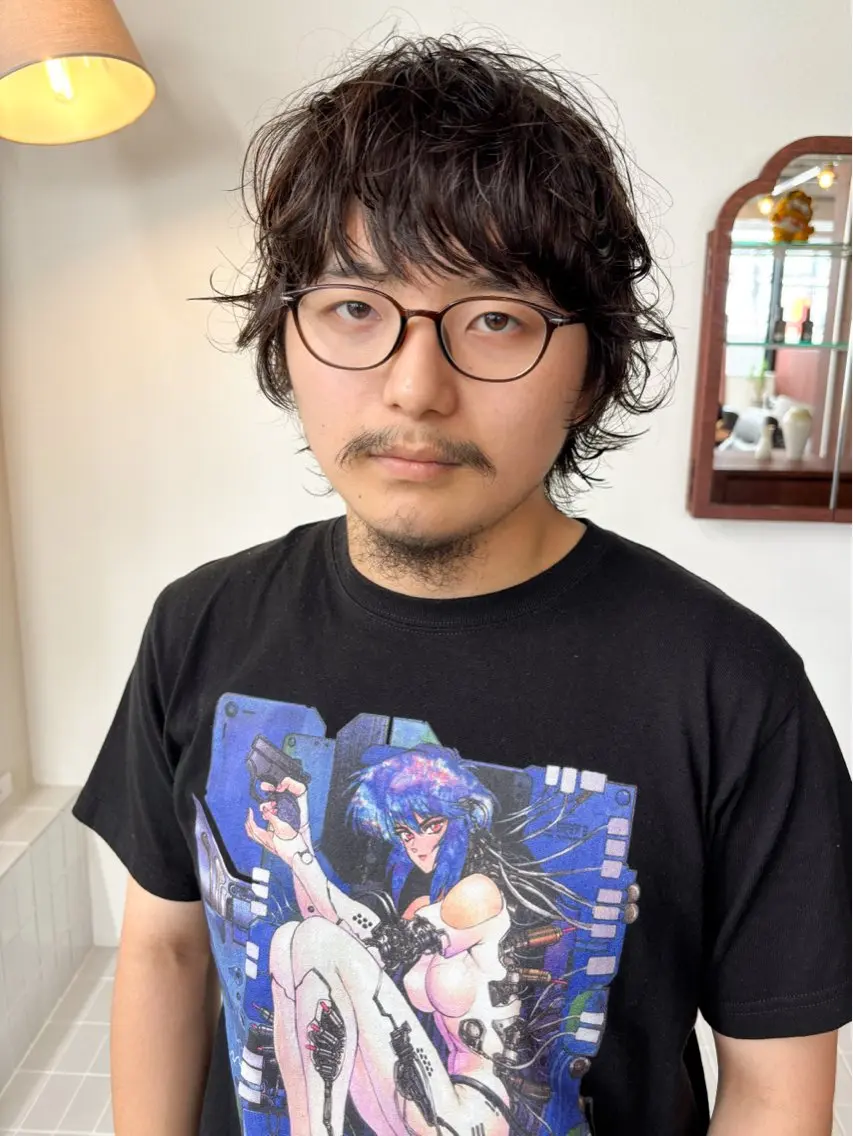 ミディアム パーマ メンズ ミディアムパーマ メンズパーマ マレットヘア カット パーマ トリートメント 横井伴典 名古屋駅 メンズパーマ/カットのヘアスタイル