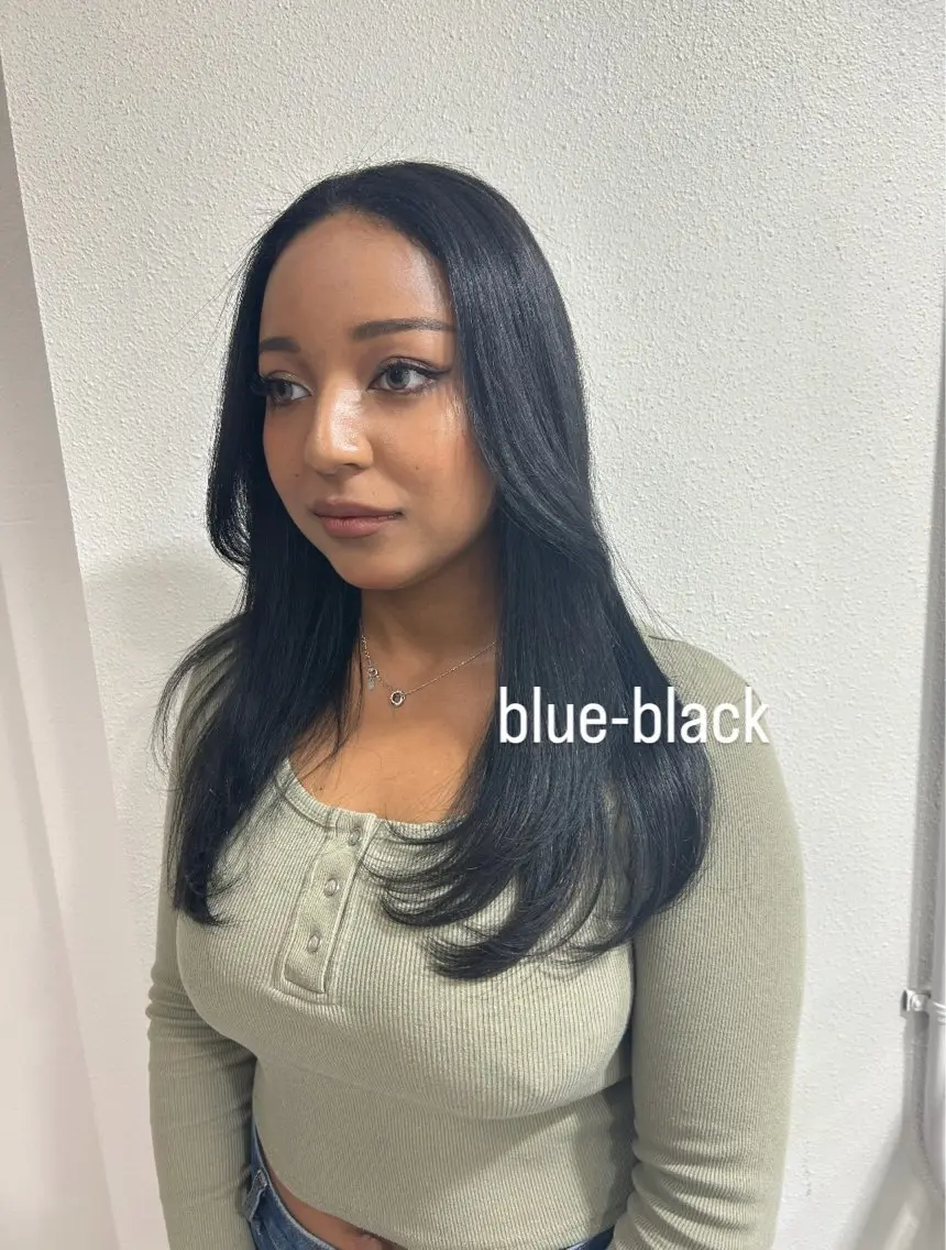 ロング カラー 黒髪 ブルーカラー ブルーブラック カット ヘアカラー トリートメント ダブルカラー 🩷Rio🩷のヘアスタイル