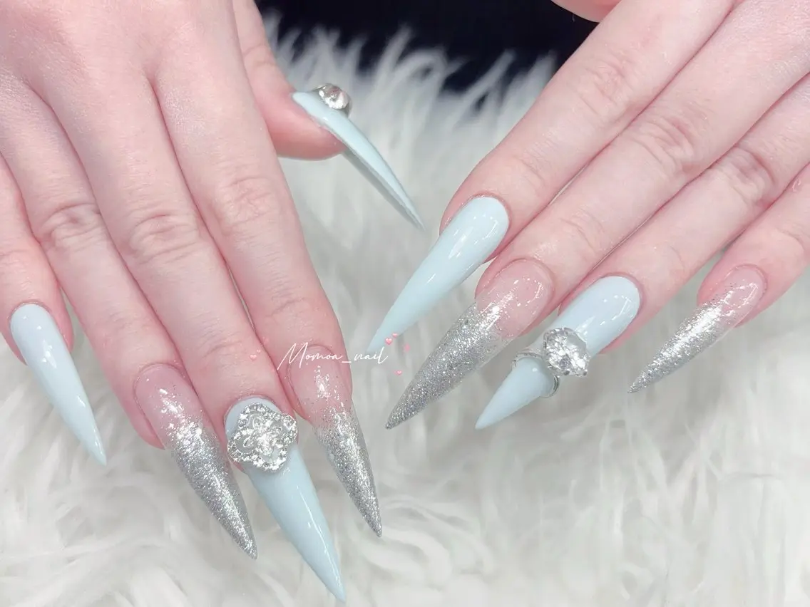 ネイル 成人式 大理石ネイル(マーブル) 持ち込み ネイルチップ 冬ネイル ハンドネイル MoMoA Nail ネイル長さ出し専門店のネイルデザイン
