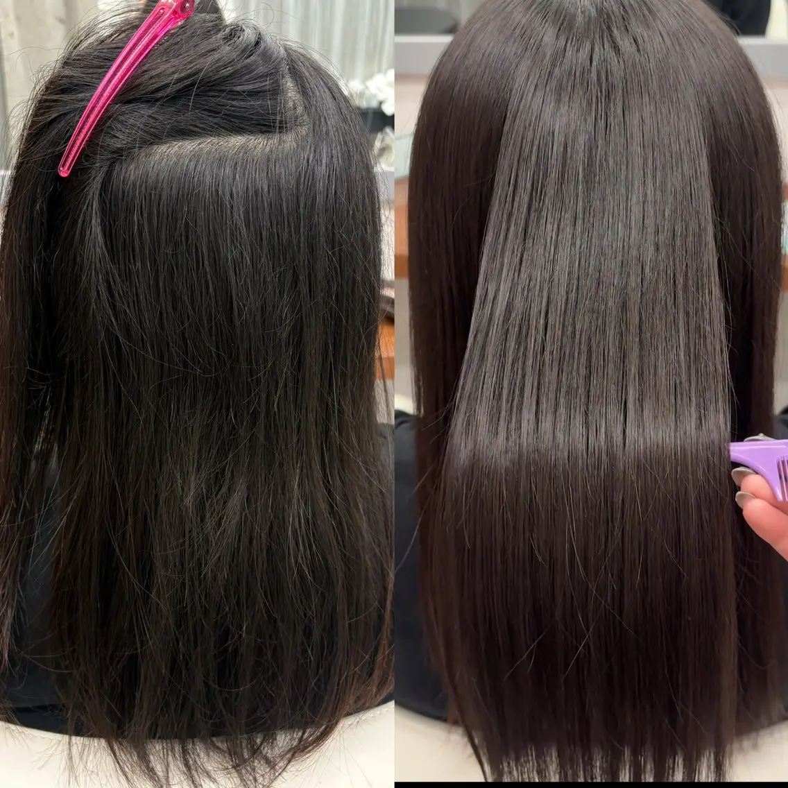 セミロング パーマ カット 縮毛矯正 トリートメント 艶カラー／縮毛矯正 ／kana‎🤍のヘアスタイル
