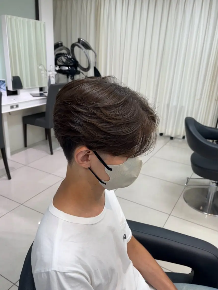 ショート カラー パーマ メンズ カット 【シャドウパーマ センターパート】義心のヘアスタイル