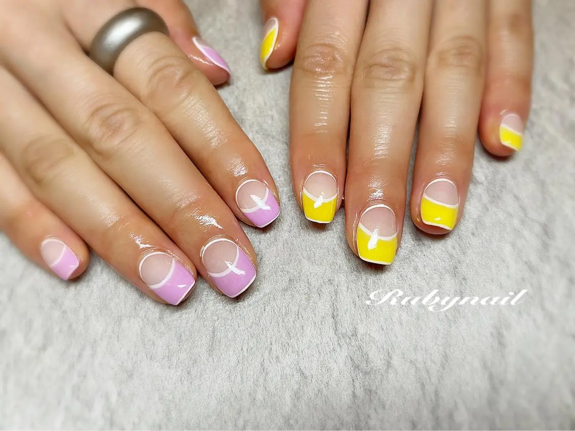 ネイル ピンク 黄色 プライベートサロン Rubynailのネイルデザイン