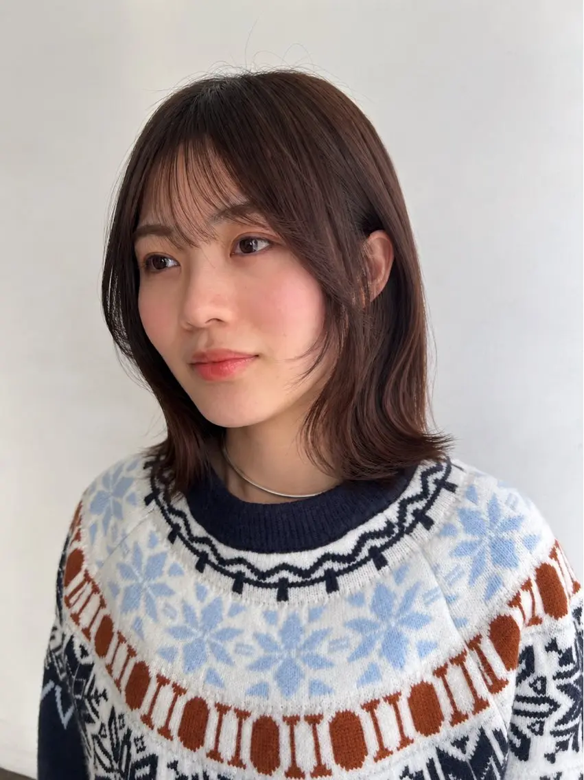 ミディアム カラー ブラウンカラー ボブ レイヤーカット 小顔カット 外ハネヘア 縮毛矯正 トリートメント ヒナ/酸性ストレート /レイヤーカットのヘアスタイル